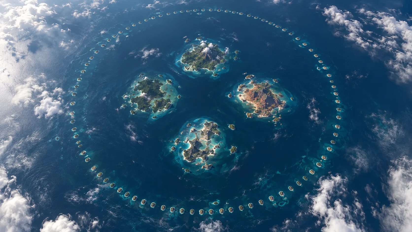 High aerial view of the four inner islands