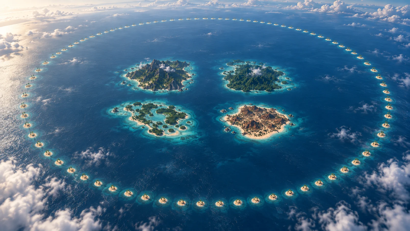 Aerial view of Meridian's outer ring and four inner biomes